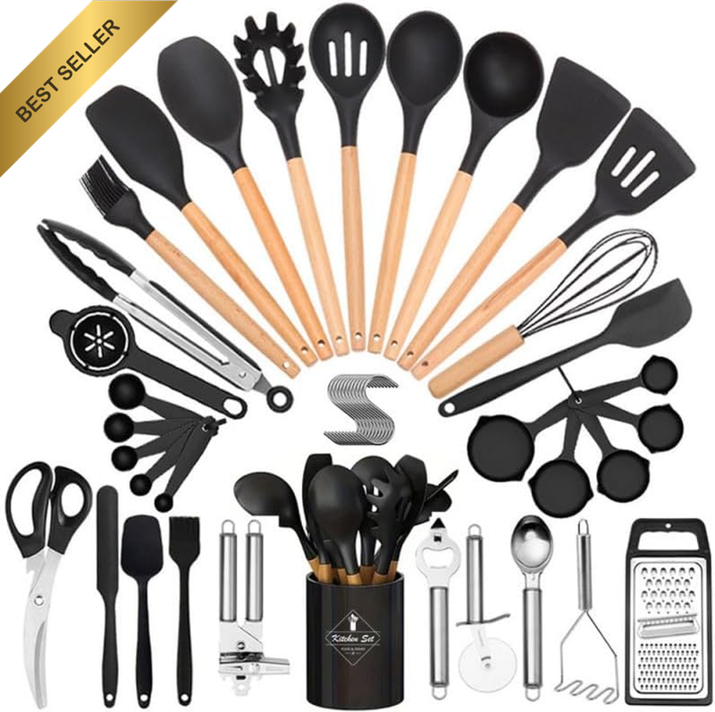 Silicone Cooking Utensils Set, 44 PCS Silicone Cooking Utensils Set with Wooden