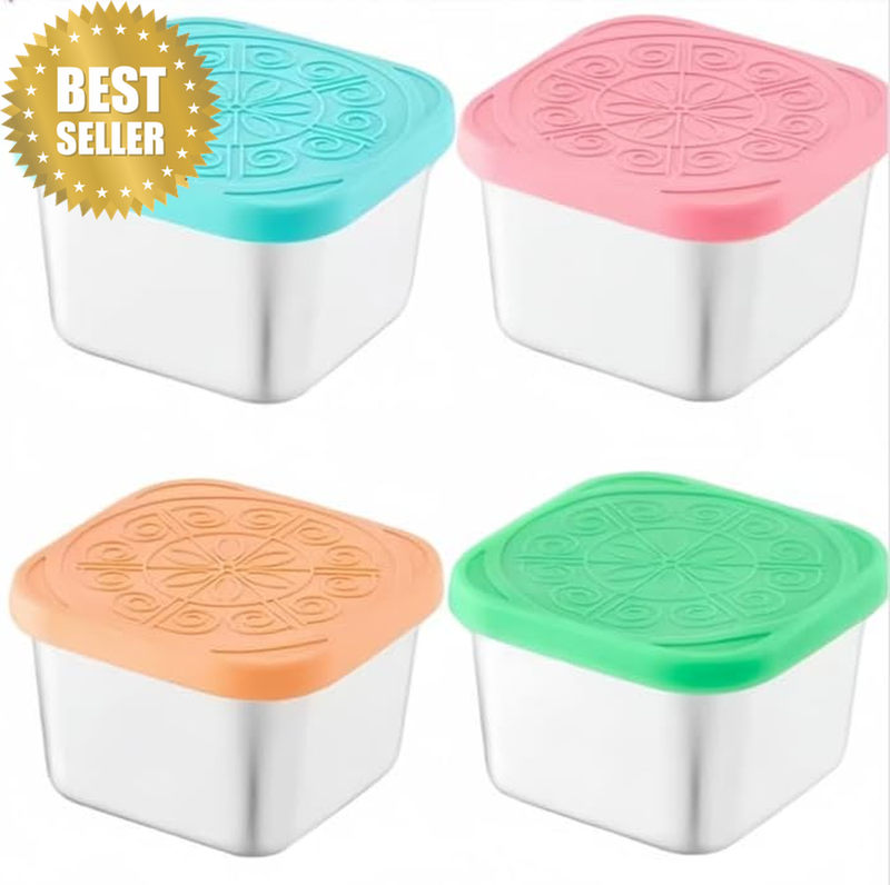 Stainless Steel Food Storage Containers with Silicone Lids, 60Ml Set of 4 Leak-P