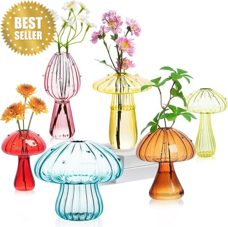 Mushroom Shaped Glass Vase, Colored Mushrooms Vase, Plant Propagation Station, P