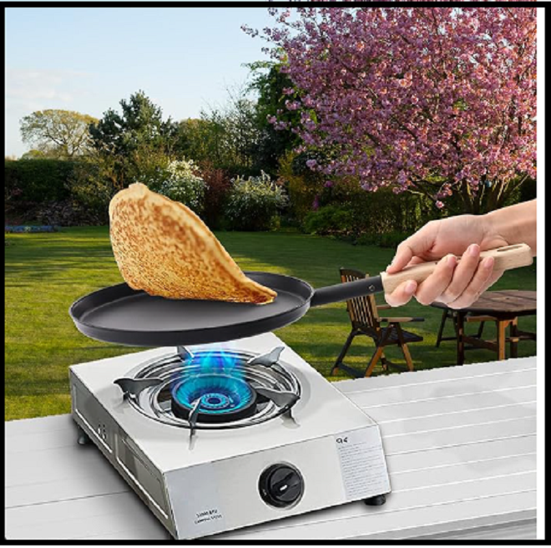 Frying Pan Skillet 8-inch Flat Crepe Pan, Lightweight Grill Pan with Wooden H...