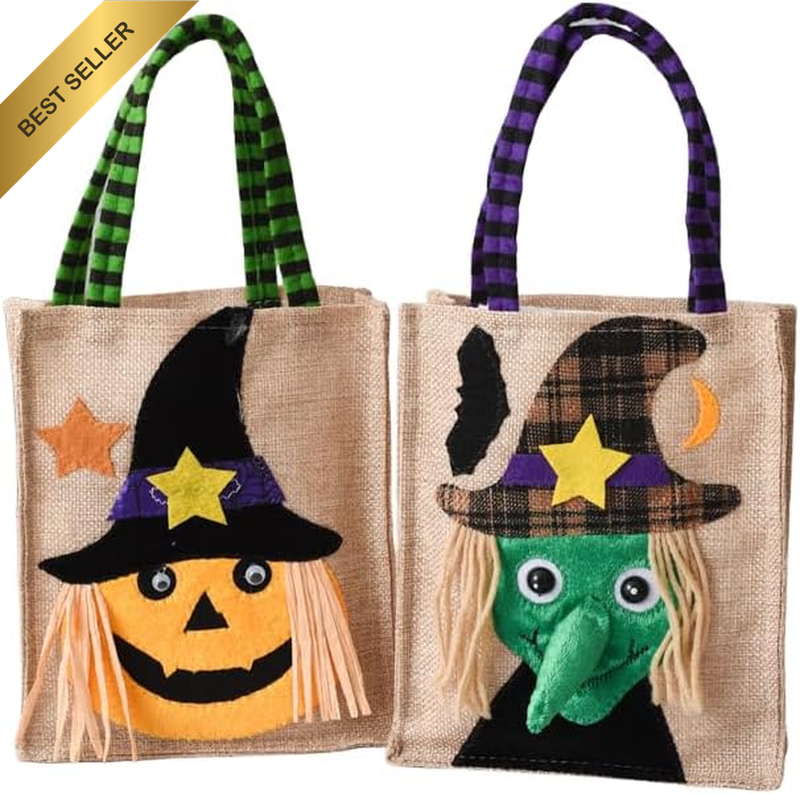 2Pcs Halloween Tote Bags with Handles Trick or Treat Halloween Party Favors, Non