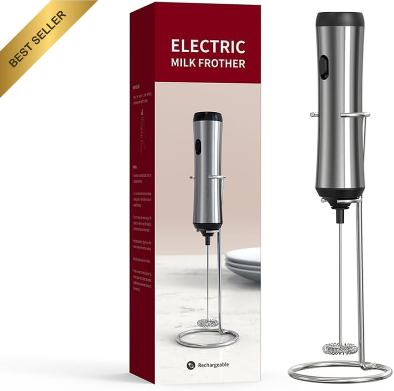 Electric Milk Frother with Stand-Detachable Stainless Steel Electric Whisk Drink