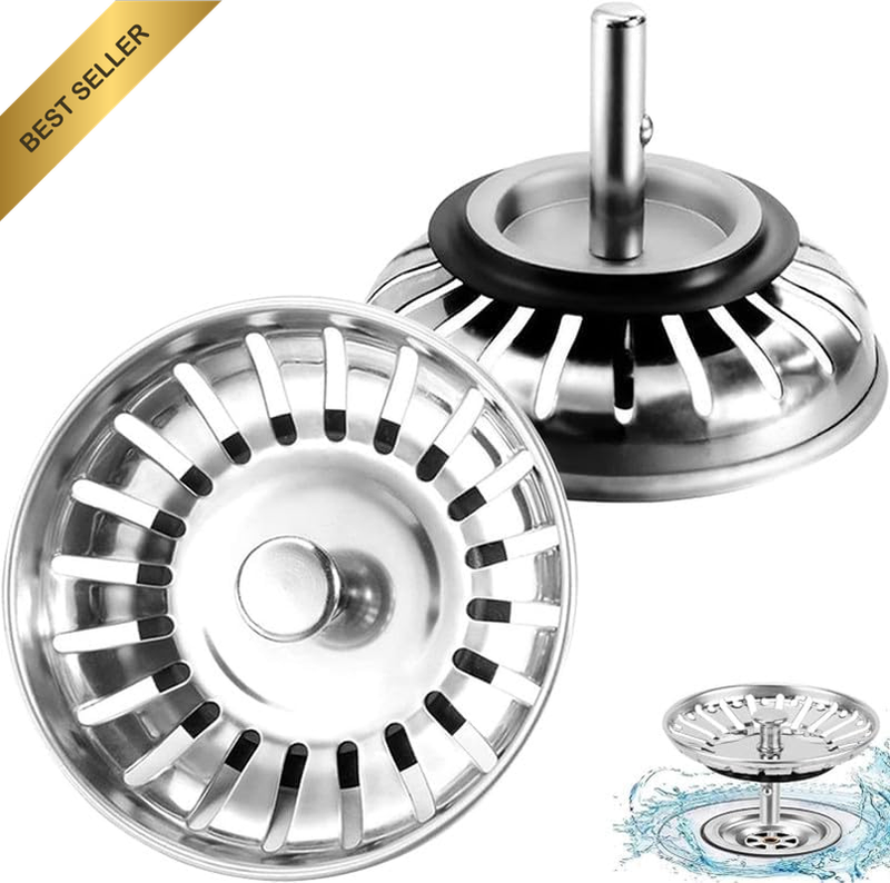 2 Pcs Sink Strainer Plug, Silver Stainless Steel 304 Kitchen Sink Strainers in K
