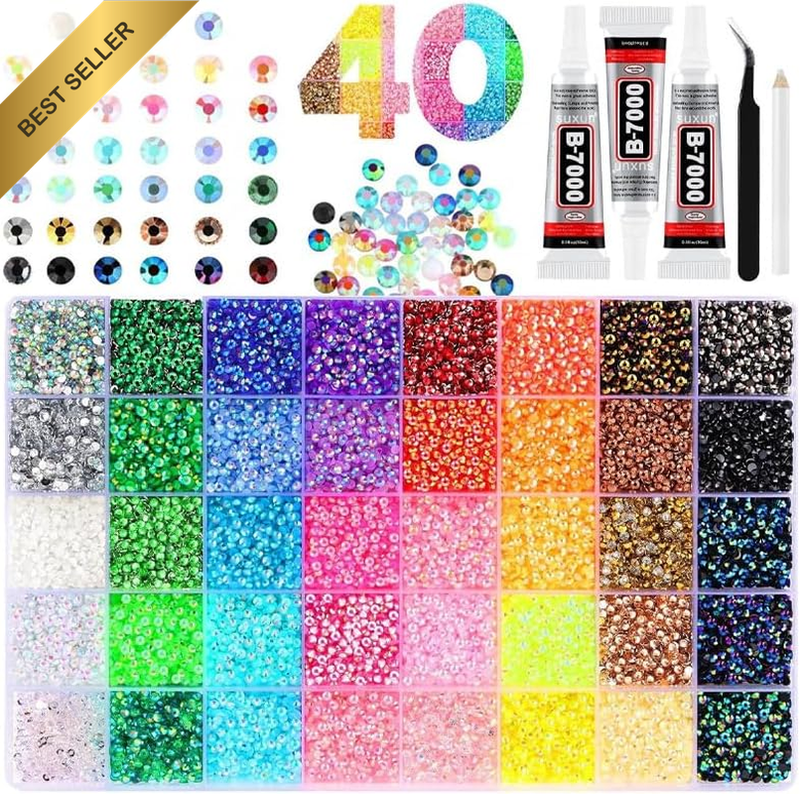 40 Colors Bedazzling Kit, Resin Jelly Rhinestones Flatback Gems 3Mm 32000 Pcs, B