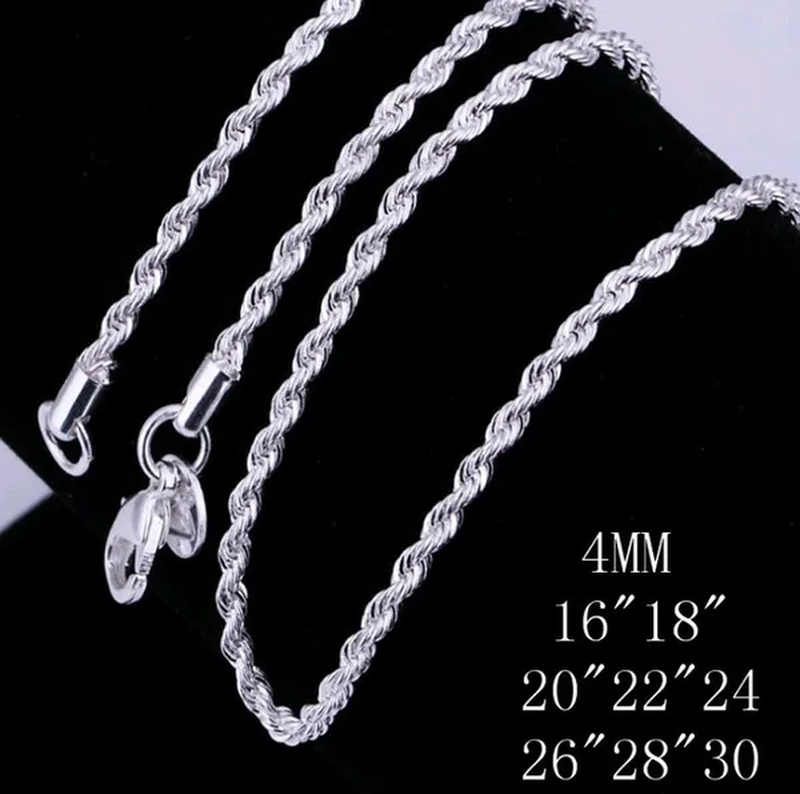 Men'S Metal Jewelry Set Silver Twisted Rope Chain Necklace Bracelet