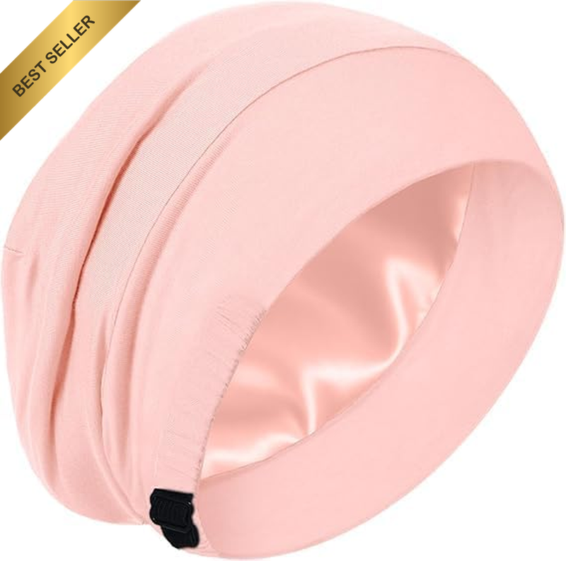 100% Mulberry Silk Lined Sleep Cap, Adjustable Real Silk Bonnet for Sleeping Wom