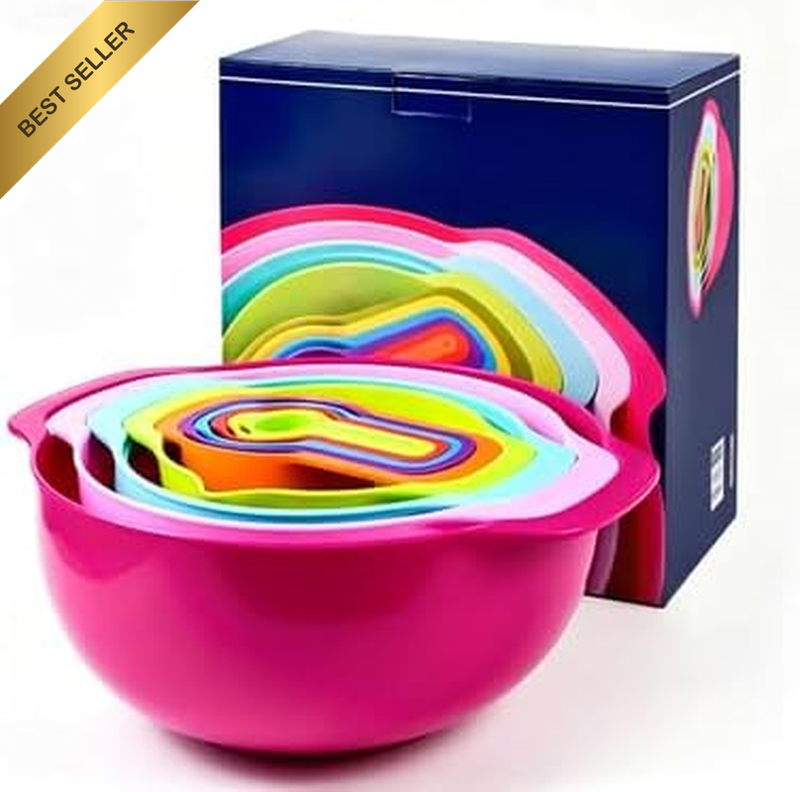 Style Trendy Colourful Mixing Bowl 10 Piece Set, Wheat Straw Rainbow Measuring C