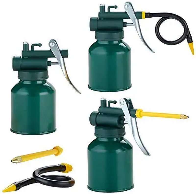 Can, Green Pistol Oiler Can Pump Oiler With 2 Spouts Straigh