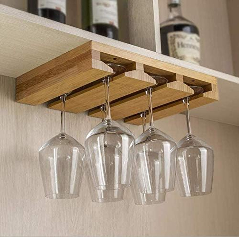 Bamboo Wine Glass Holder, Hold up to 6 Wine Glasses, Hanging Stemware Display
