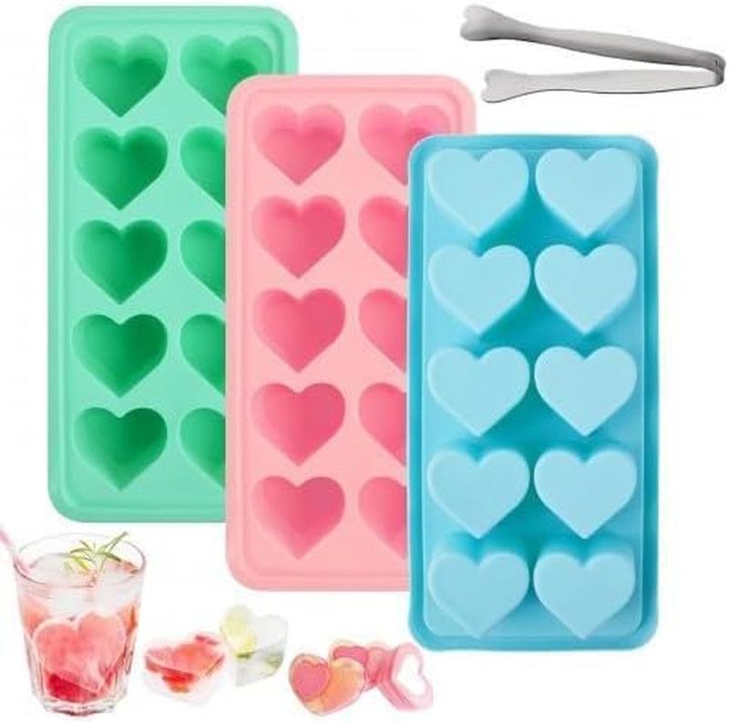 3-Pack Heart-Shaped Ice Cube Molds, Silicone Ice Molds for Popsicles, Chocolate,