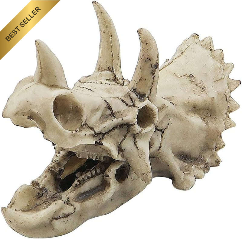 Aquarium Dinosaur Fossil Triceratops Skull Decoration - Artificial Hideout Cave