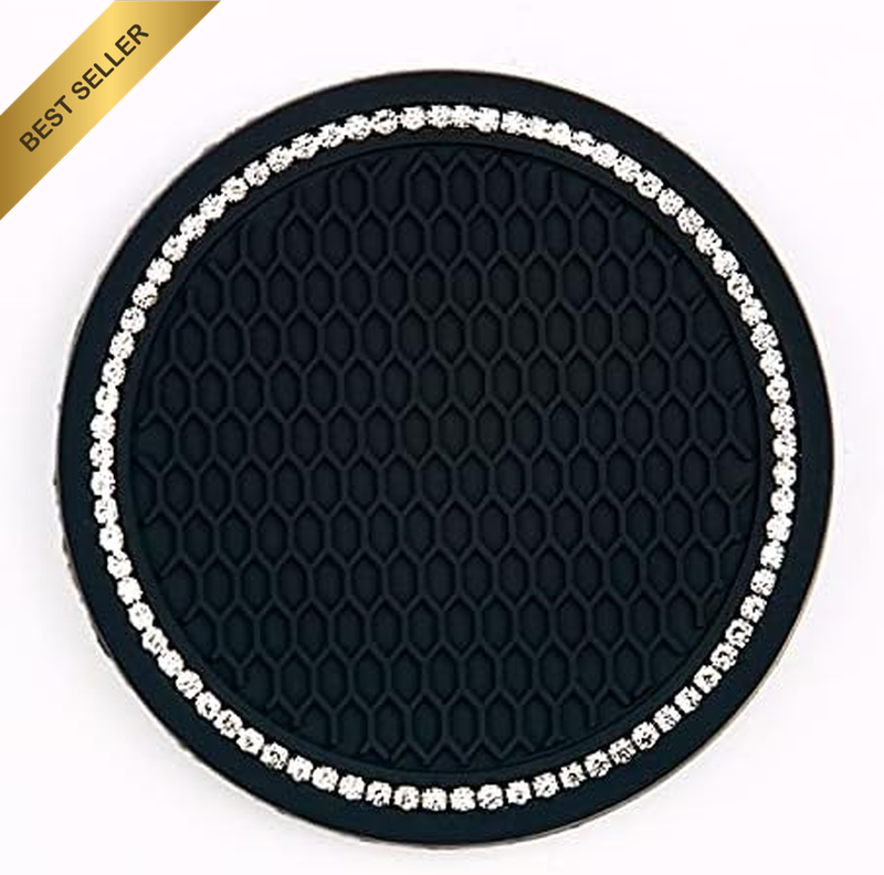 2 Pack Bling Car Coasters, 2.75 Inch Soft Rubber Cup Holder Pad Set round Auto C