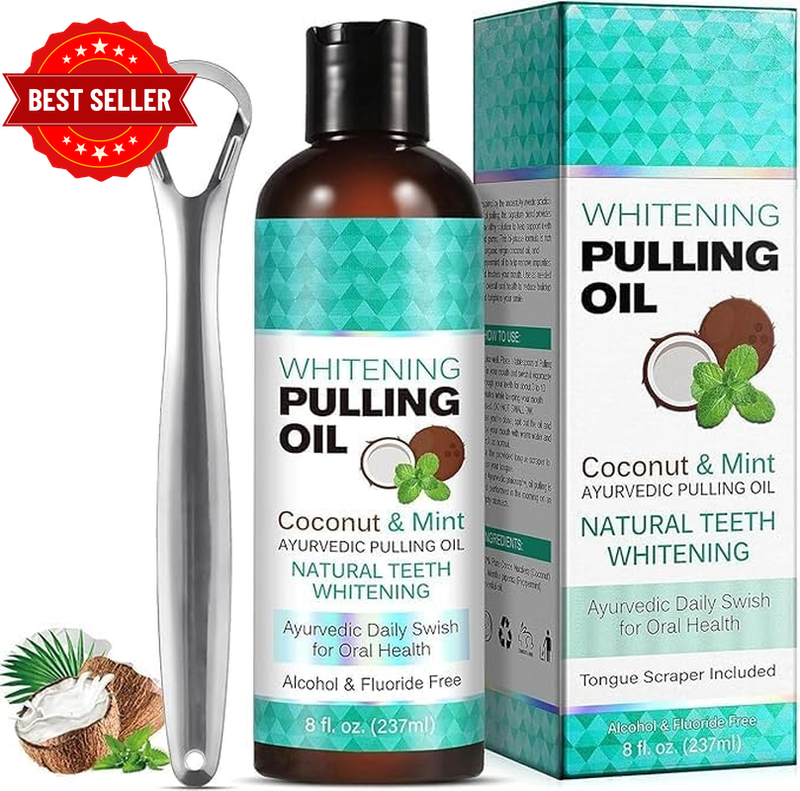 Coconut Mint Oil Pulling Mouthwash 237ml Tongue Scraper Alcohol Free