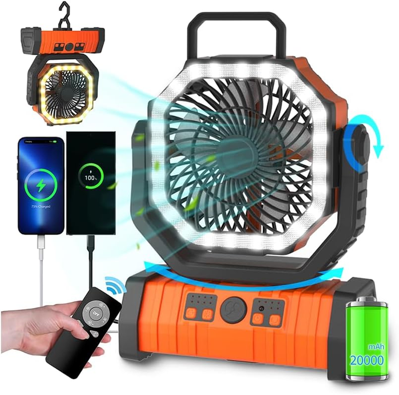 Camping Fan 20000mAh, Portable, Remote, 4 Speeds