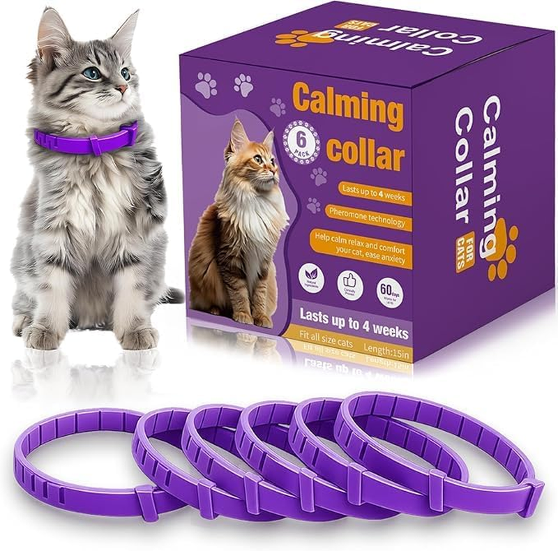 Cat Calming Collars, 6 Pack, 15-Inch Adjustable, up to 60 Days, Purple
