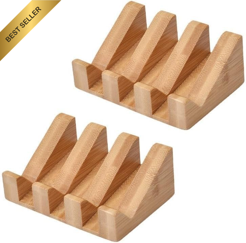 Shampoo Bar Holder for Shower, Self Draining Bamboo Soap Dish Tray Rack for Sham
