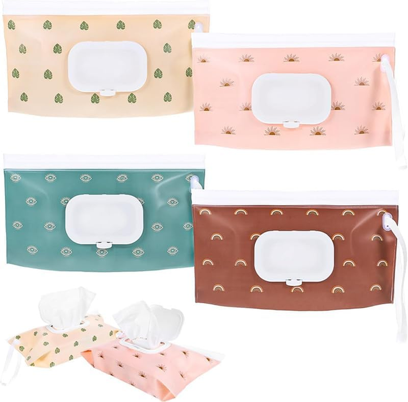 Wet Wipe Pouch Dispenser, 4Pcs Portable Refillable Wipe Holder Container,Reusabl