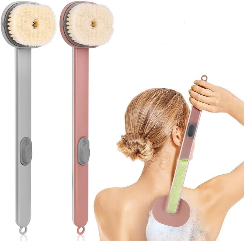 Body Brush Back Scrubber for Shower, 2PCS Long Handle Liquid Bath Shower Brush S