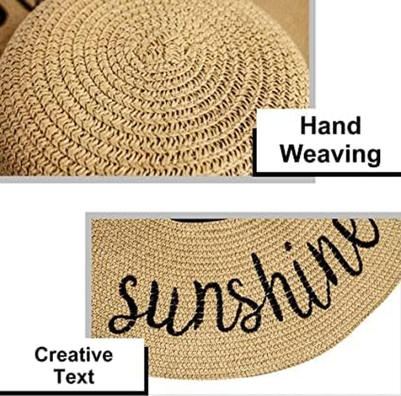 Foldable Beach Hats for Women, Embroidered Floppy Hats for Women Beach Straw, Vo