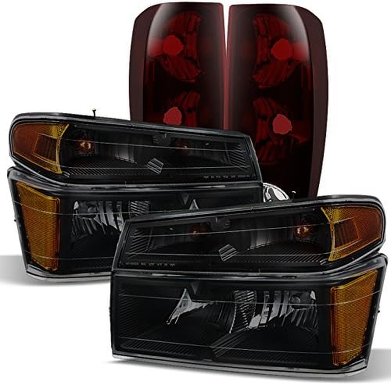Black Smoke Headlights + Dark Red Tail Lights For Chevy Colorado GMC Canyon
