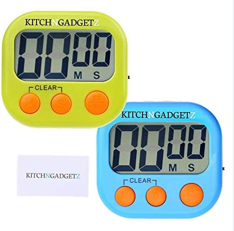 Digital Kitchen Alarm Clock with Countdown Timer - Set of 2 - Fresh Blue and Gre