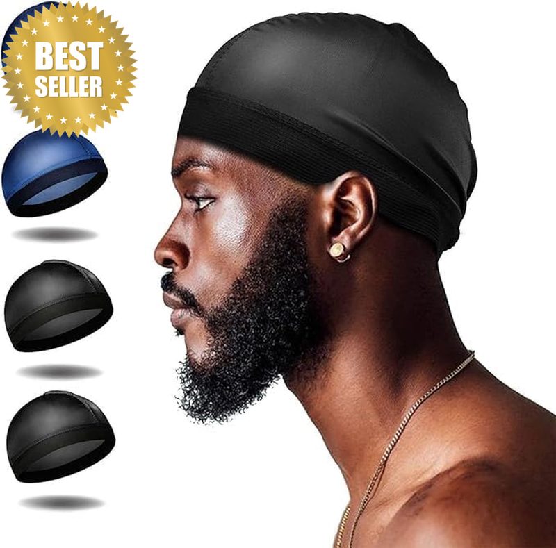Men'S Silk Wavy Cap, 4-Piece Silk Nightcap and Headscarf, Keep Wavy Hairstyle Hy