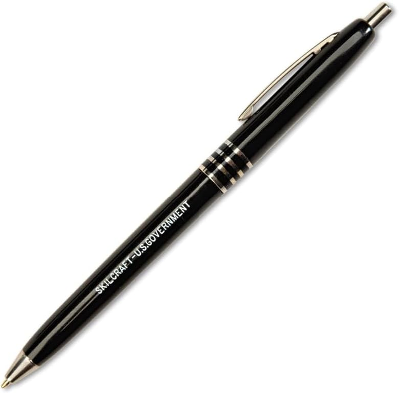 Skilcraft U.S. Government Retractable Ball Point Pen, Fine Point, Black Ink, Box