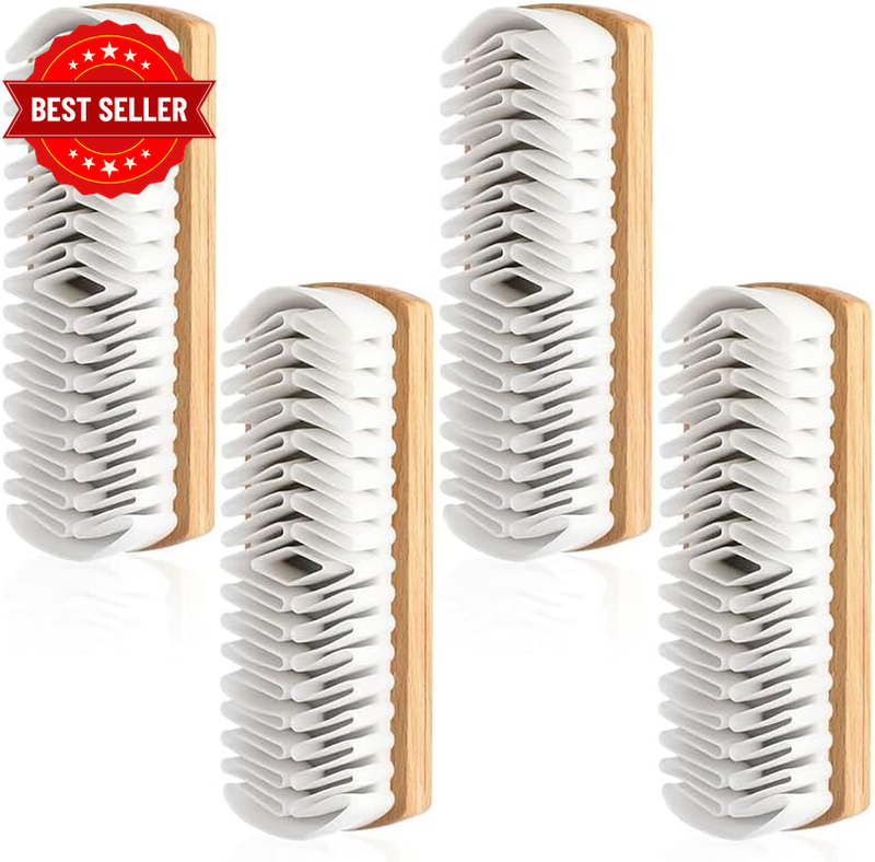 4-Piece Suede Brush Set, Rubber Shoe Brush Cleaner with Wooden Handle, Suitable 