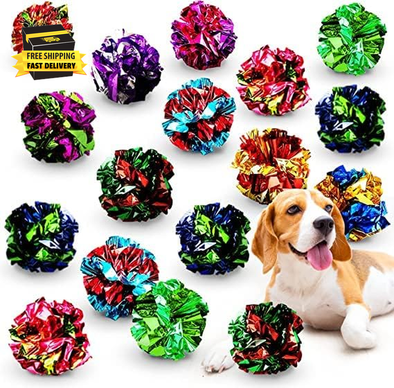 14 Puppy Mylar Crinkle Balls Cat Toys, 2-Inches Colorful Chew & Chase Lightweigh