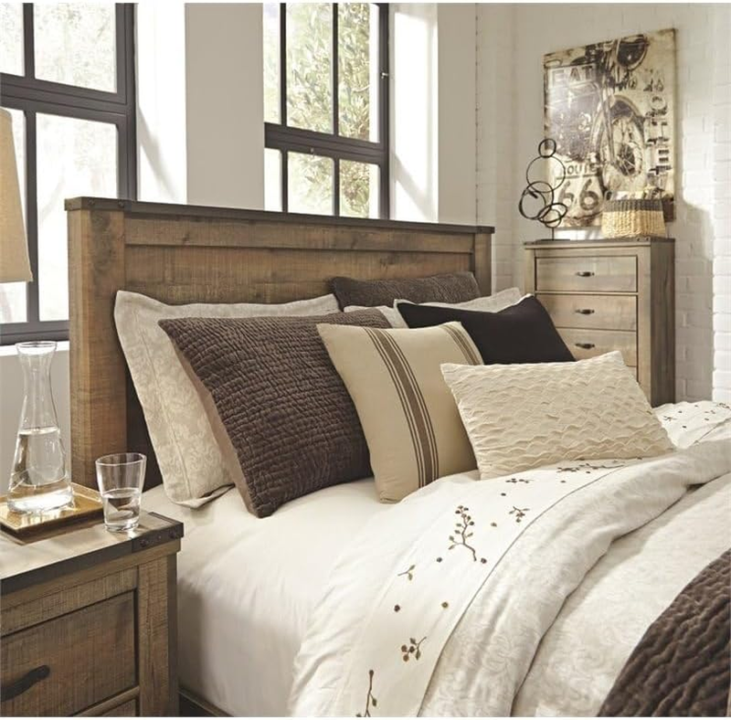 Rustic Farmhouse Queen Wood Panel Bed in Brown, Complete Bed