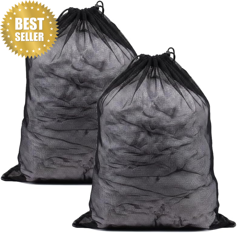 Extra Large Heavy Duty Drawstring Mesh Laundry Bags 2 Pack, Reusable Breathable 