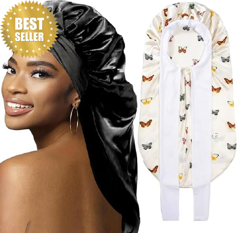 Bonnets for Black Women Braid, Large Long Satin Bonnet for Braids, Silk Bonnet w