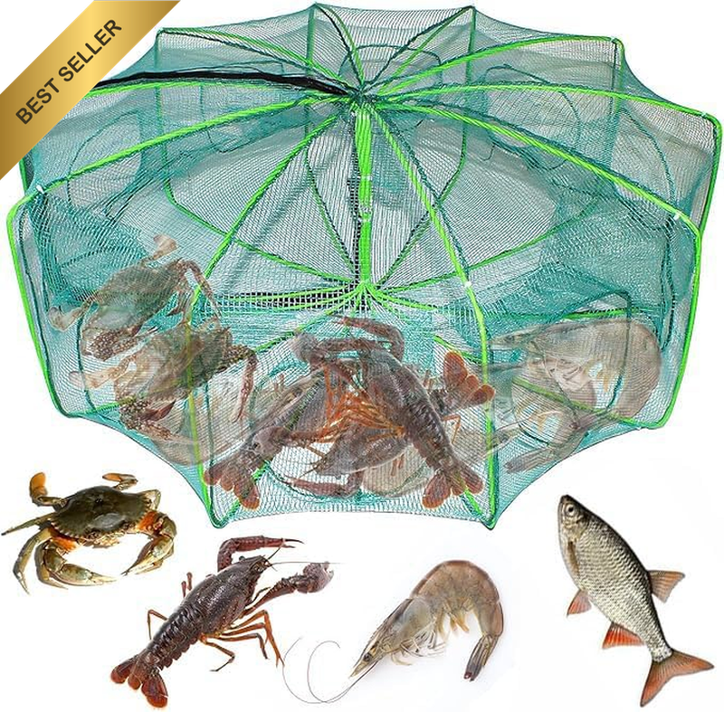Foldable Fishing Net,Portable Nylon Fish Net Trap with 10 Holes,32 X 10 Inche,Co