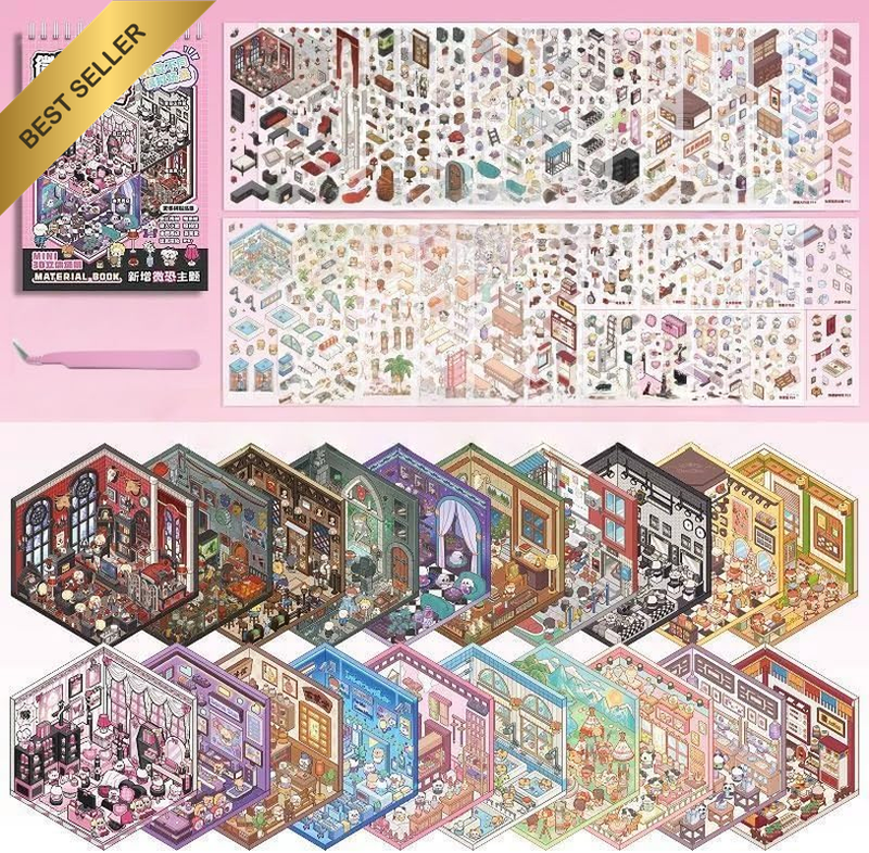 20 Sets DIY 3D Sticker Scenes with Tweezers,3D DIY House Stickers Make Your Own