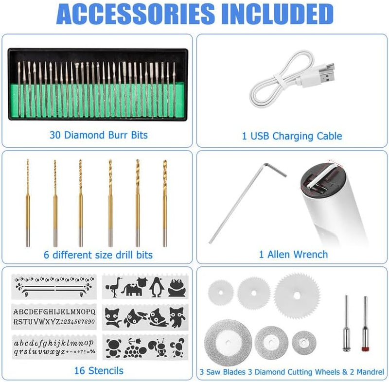 Professional Engraving Pen USB Rechargable 42 Bits Electric DIY Portable Tool Ki