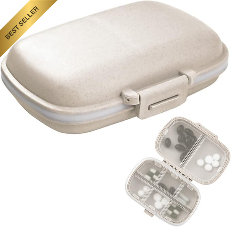 1-Pack Travel Pill Organizer with 8 Compartments, Compact Portable Pill Box for