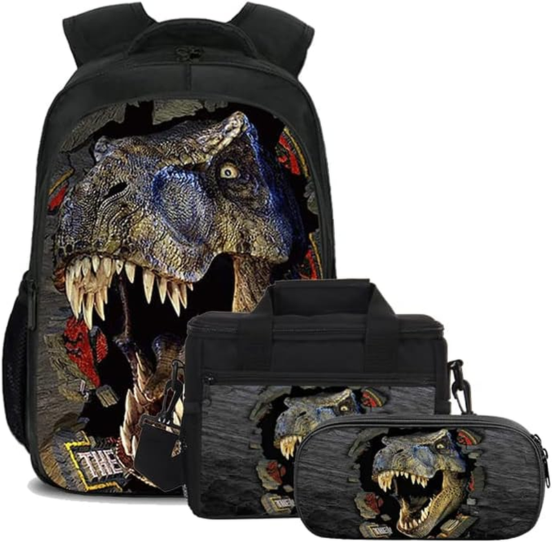 3 in 1 Dinosaur School Backpack Set for Kids Boys Rucksack Books Bag Girls Backp