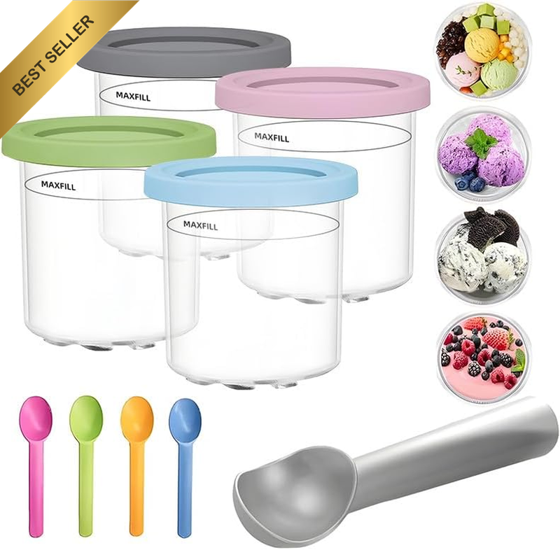 4 Pack Containers Replacement for Ninja Creami Pints and Lids, 16Oz Cup Compatib