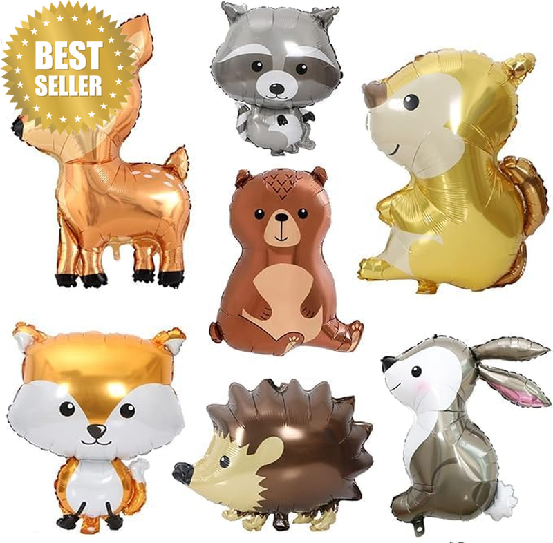 7PCS Woodland Animal Foil Mylar Balloons for Forest Themed Baby Shower – Jumbo B