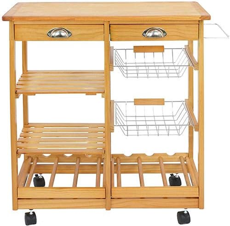 Wood Rolling Kitchen Island Storage Cart Dining Trolley Microwave Cart W/Drawer