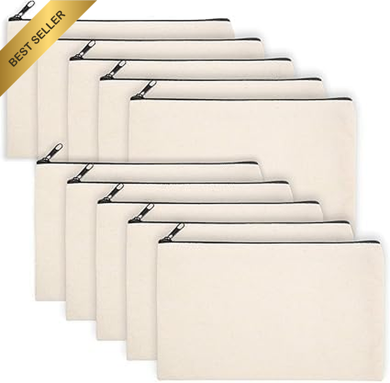 Blank Canvas Bag Zipper Pouch Makeup Bags Bulk - Multi-Purpose Canvas Pencil Pou