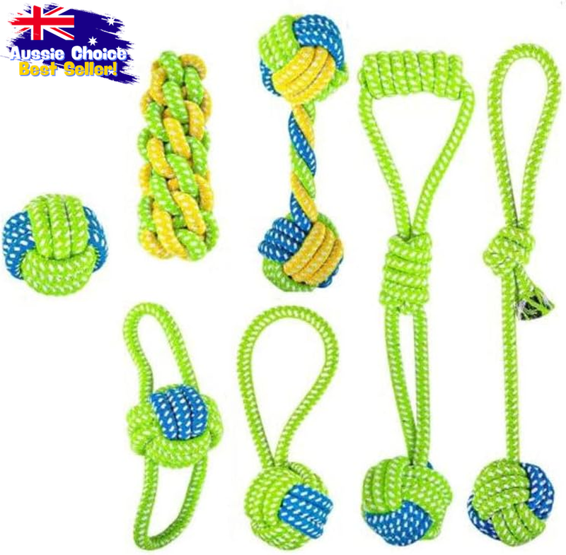 7Pcs Dog Chew Toys Set, Tough Cotton Rope Balls, Pet Teething Toys for Puppies
