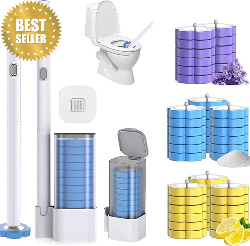 Toilet Brush Set Wall-Mounted with 48 Toilet Scrubber Refills,Wall Mounted Compa
