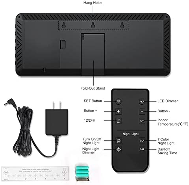 16 Inch Large Digital Wall Clock with 4 Level Brightness Dimmer, Remote Control,