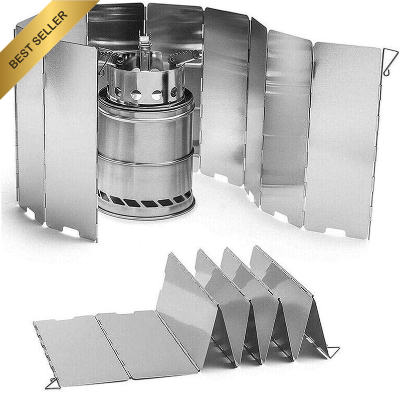 10 Plates Foldable Aluminum Camping Cooker BBQ Gas Stove Wind Shield, 84Cm Long,