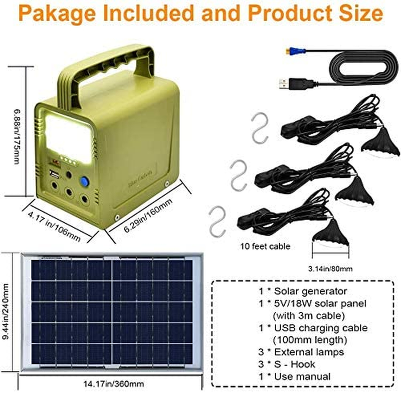 Solar Generator with 18W Solar Panel, Flashlights, Camp Lamps with Battery, USB