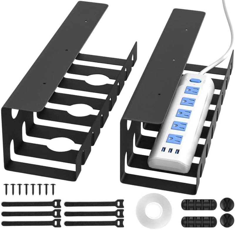 2 Pack Metal under Desk Cable Management Tray, U Channel Cord Organizer Box, Off