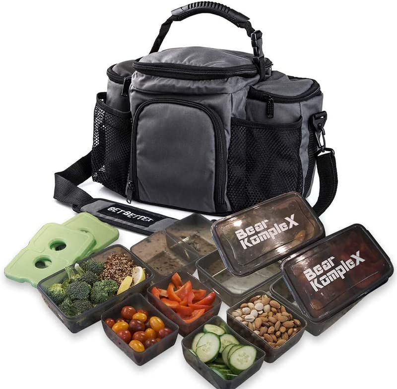 Insulated Meal Prep Management Lunch Bag, 6 Compartment Lunch Box Cooler Tote wi