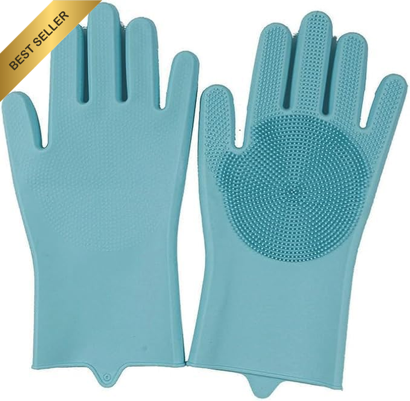 Silicone Gloves Cleaning Gloves for Dishes, Dishwashing Gloves with Scrubbers, D