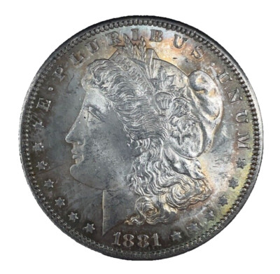 1881 Morgan Dollar  BU/UNC Multicolor Rainbow Toned 90% Silver $1 U.S Coin #1665